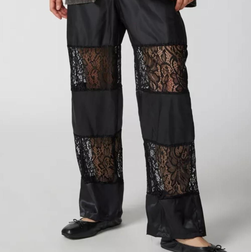Urban Renewal Black Lace-Panel Wide Pants